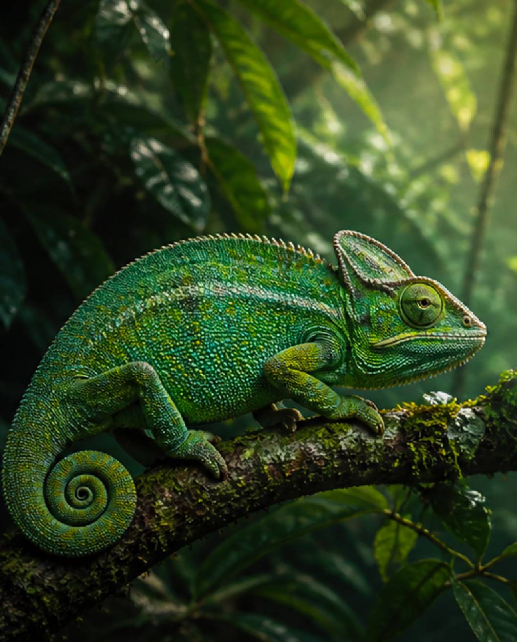 Camaleão na selva — símbolo de adaptação e precisão da Selva Consultoria
